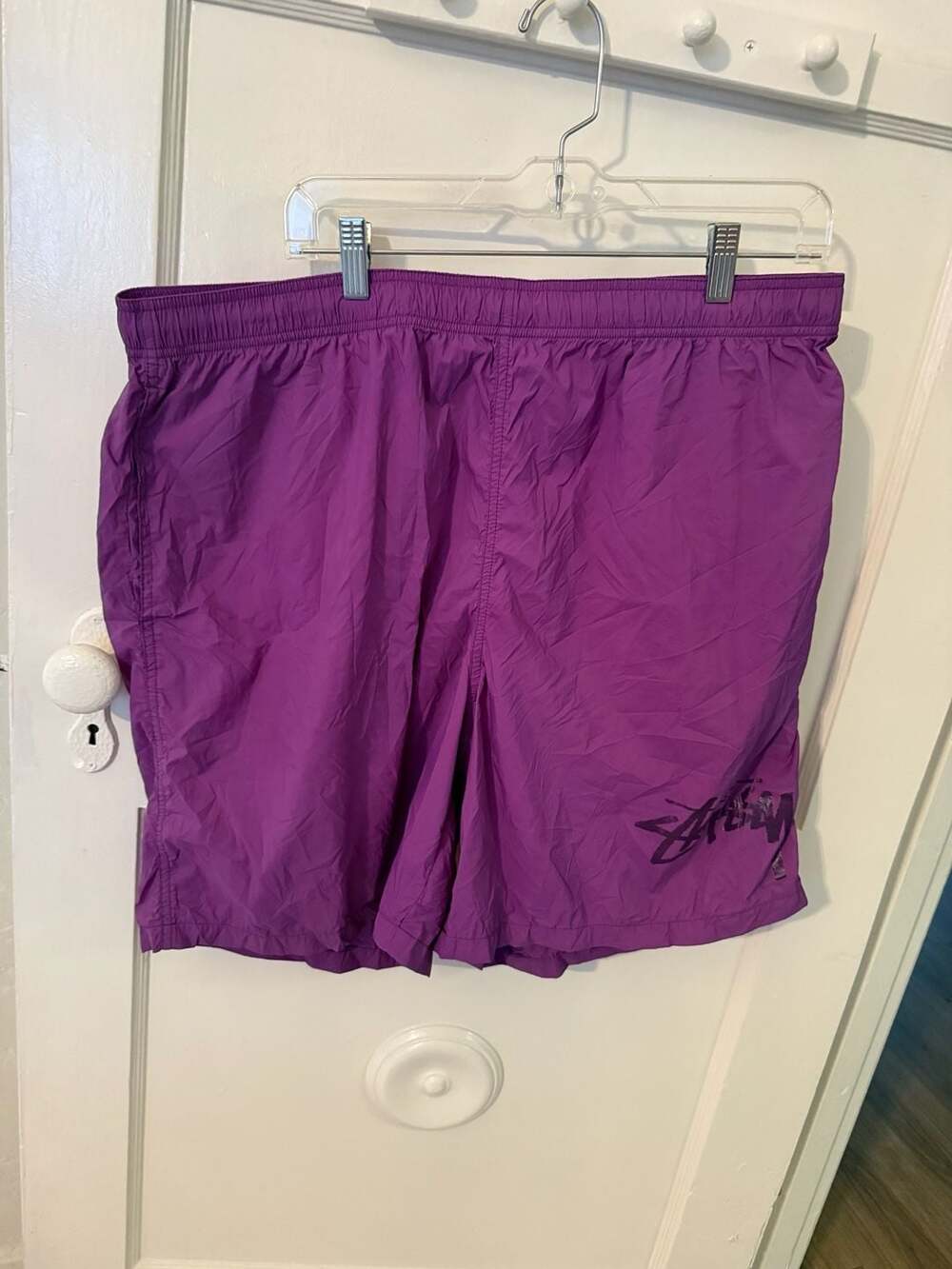 Stussy Nylon Water Shorts in Purple with Script Logo